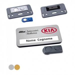 Badge in alluminio vari tipi di chiusura – Magnetica, spilla