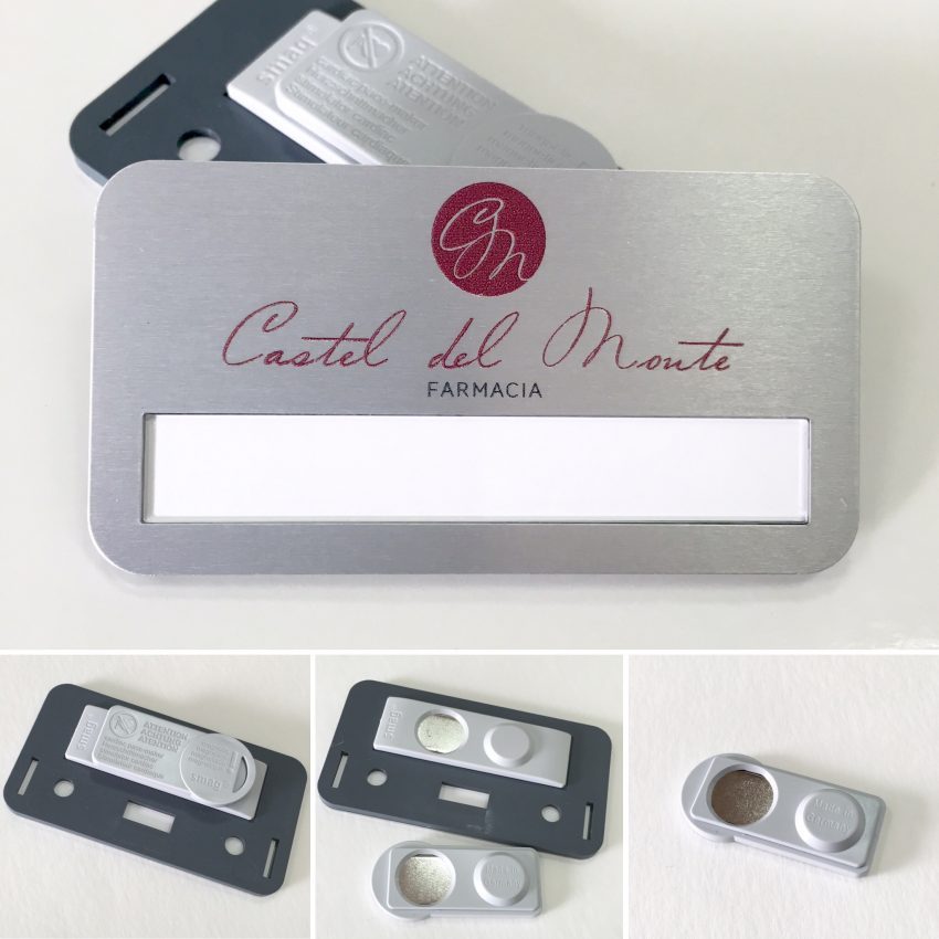 Badge portanome in alluminio, stampa diretta, nome intercambiabile –  Chiusura con magnete